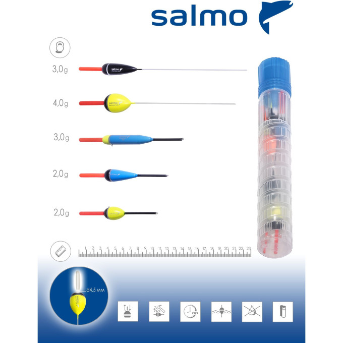Поплавки SALMO ДЕНЬ/НОЧЬ в тубусе, 5 шт. 9600NIGHT-SET